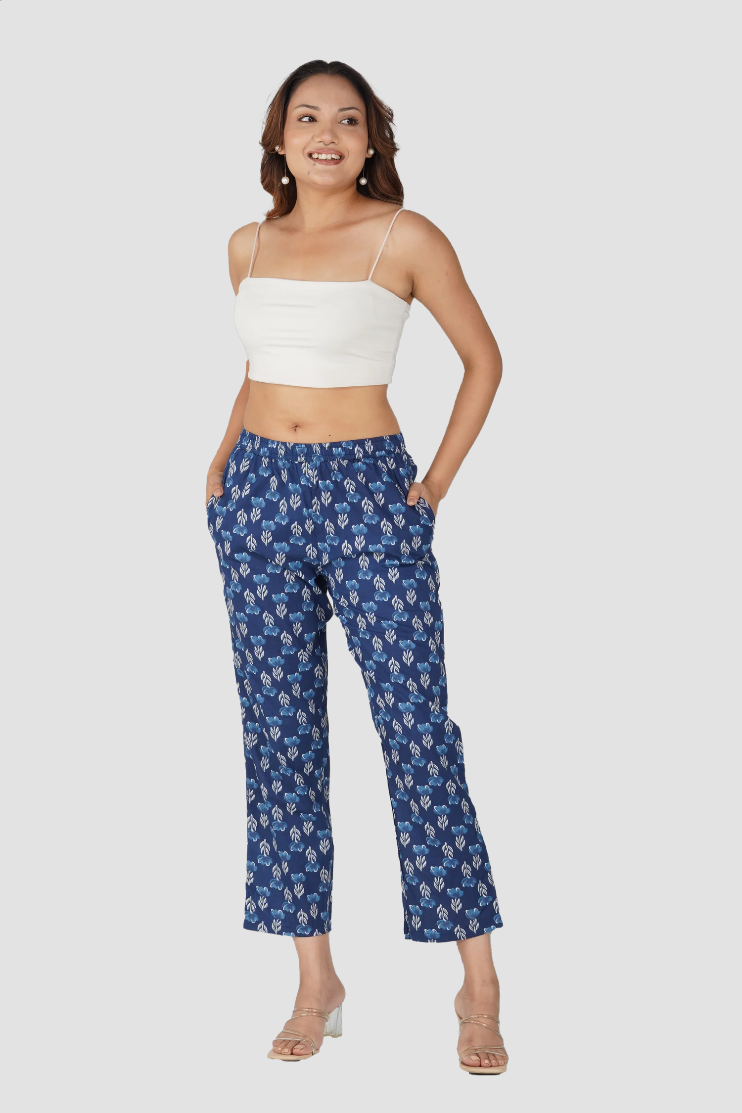 Dark Midnight Blue Cotton Printed Bottom