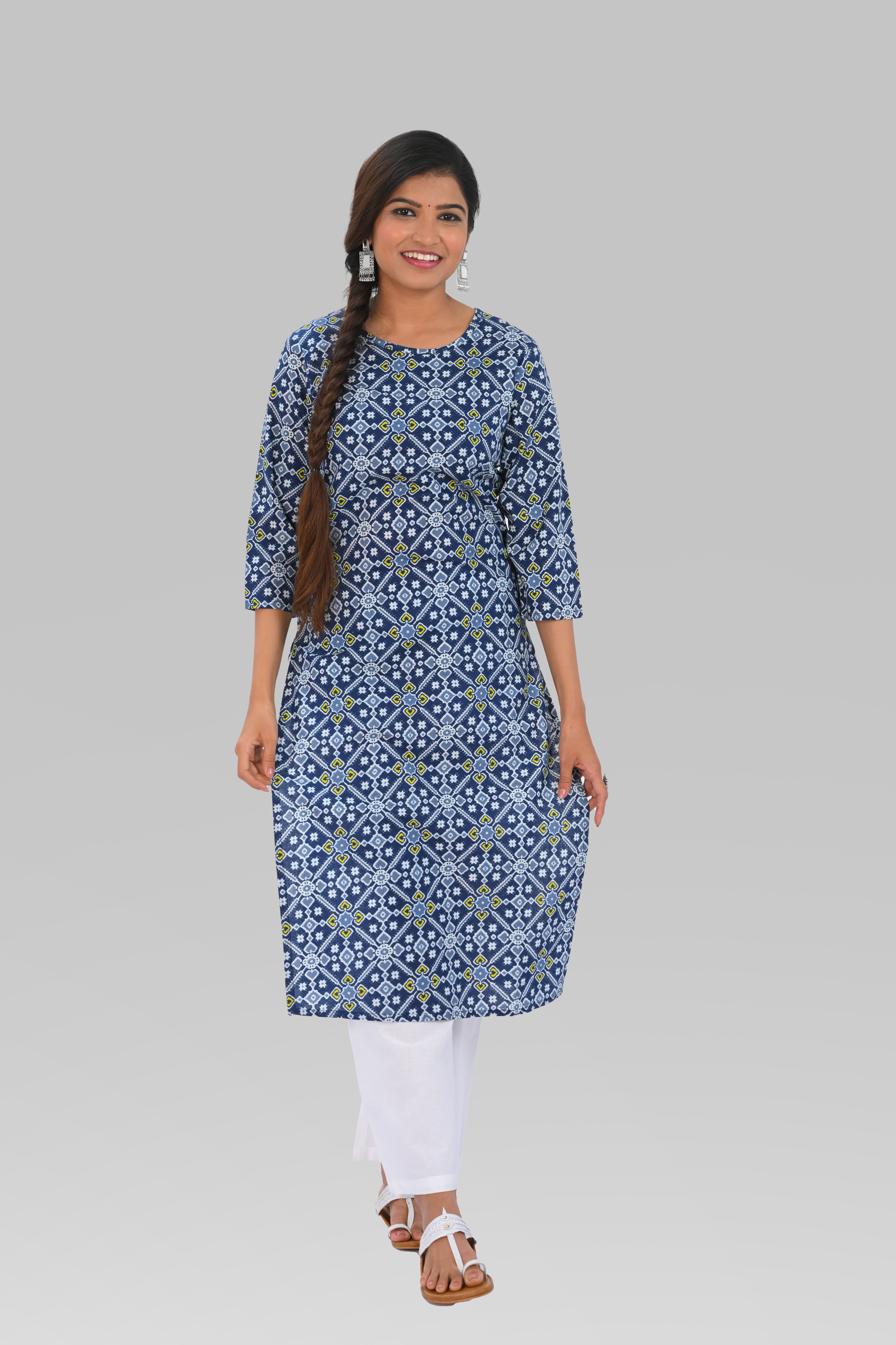 Dark Midnight Blue Cotton Printed Kurta Set