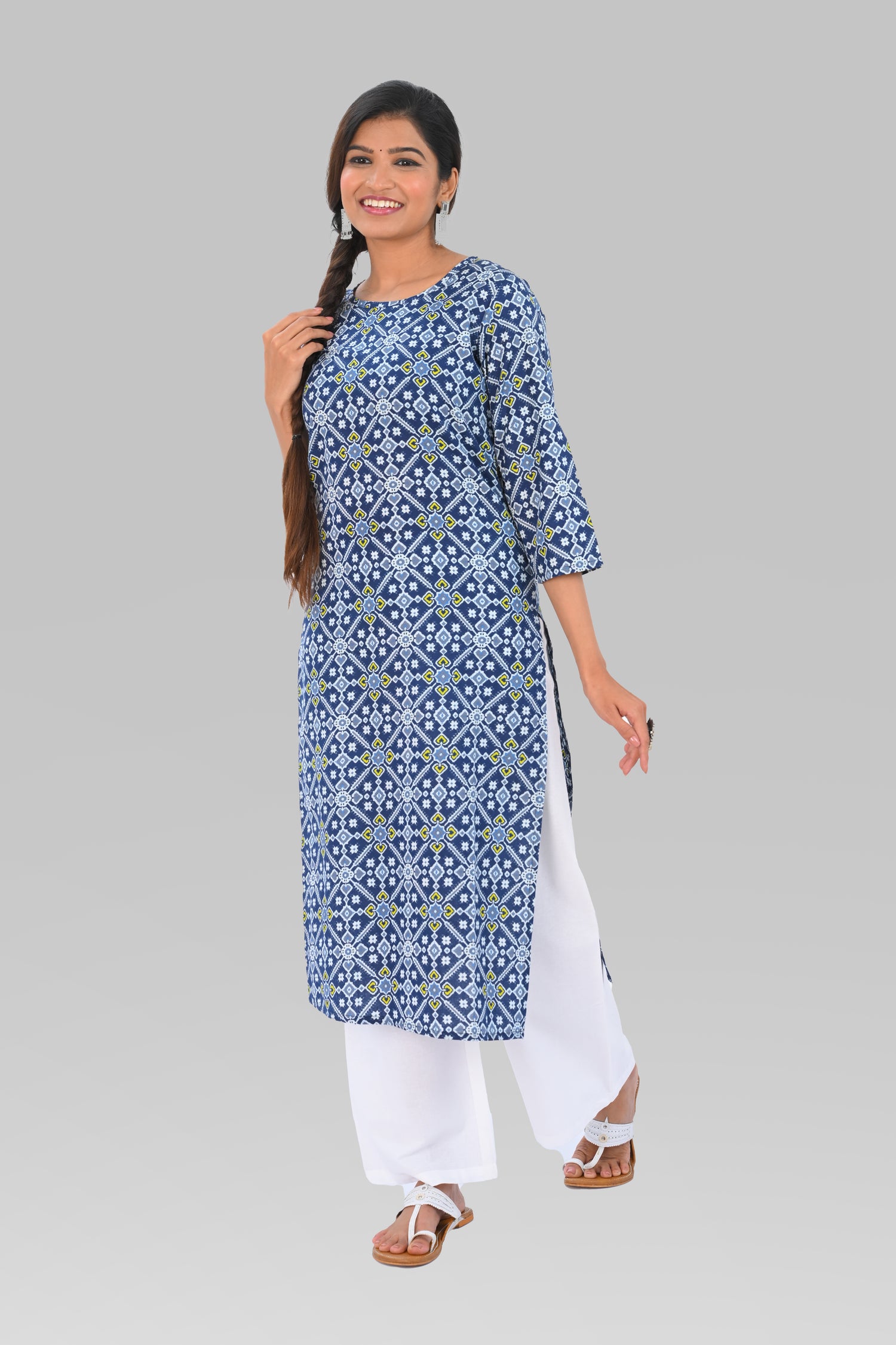 Dark Midnight Blue Cotton Printed Kurta Set