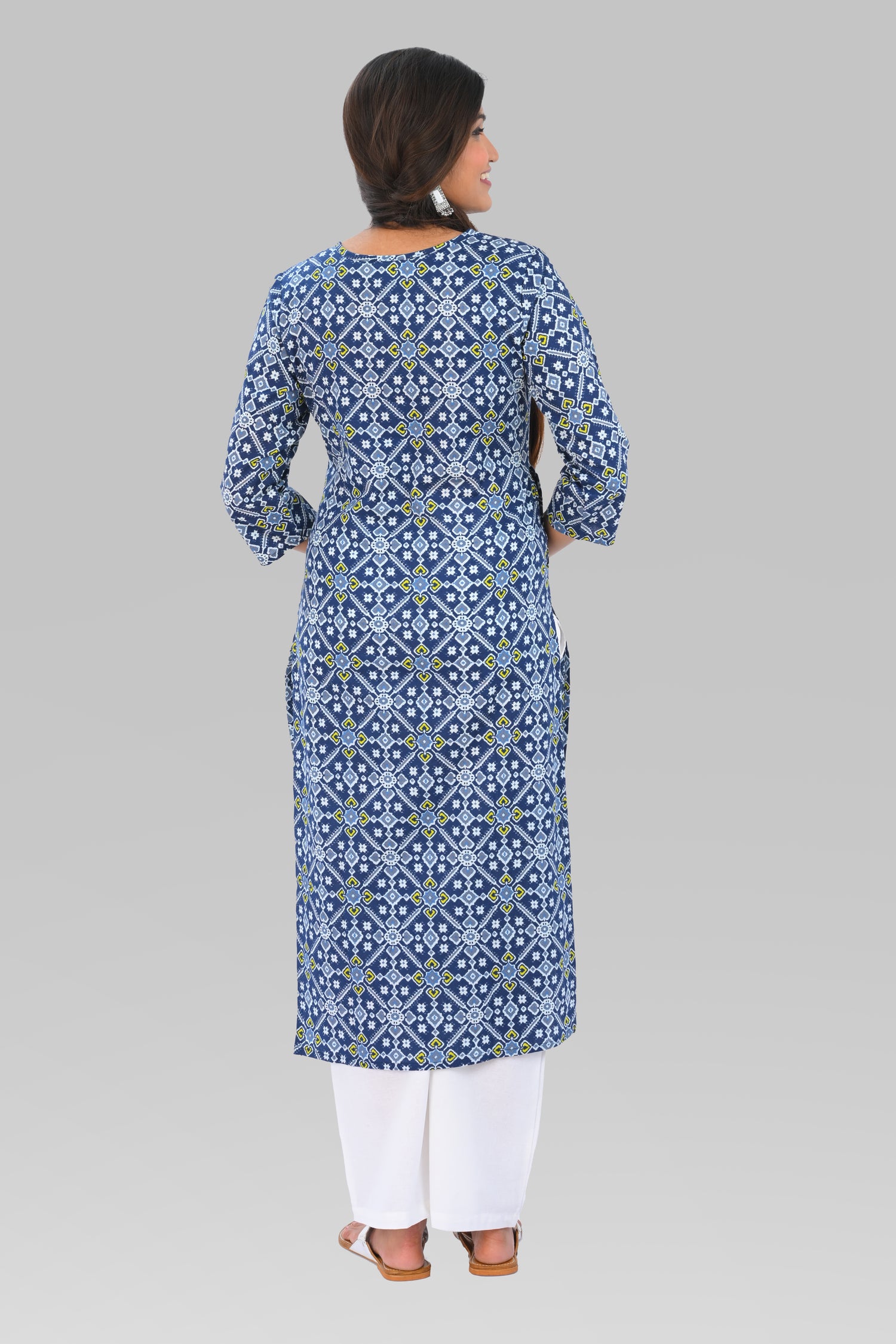 Dark Midnight Blue Cotton Printed Kurta Set