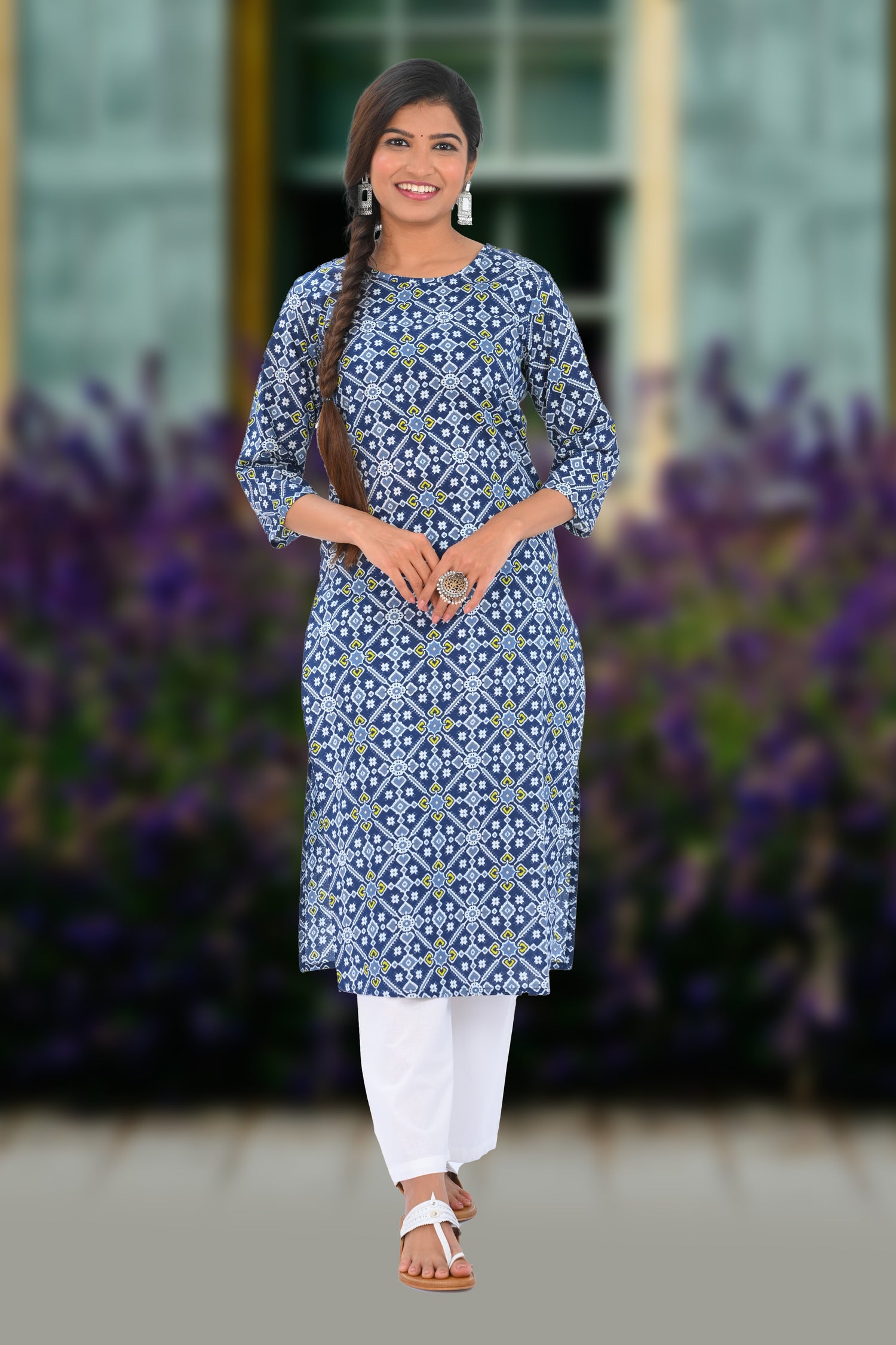 Dark Midnight Blue Cotton Printed Kurta Set