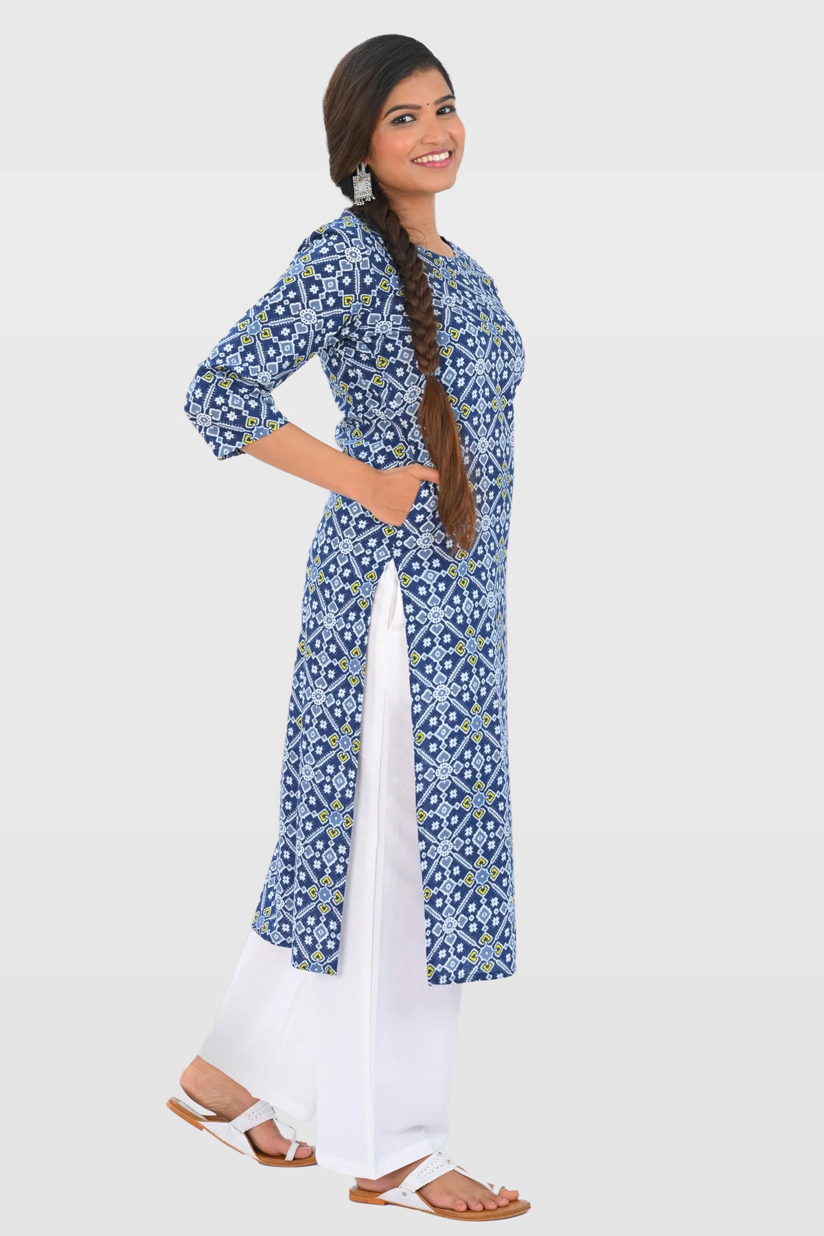 Dark Midnight Blue Cotton Printed Kurta Set