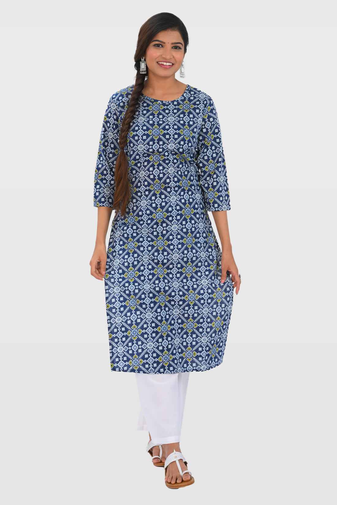Dark Midnight Blue Cotton Printed Kurta Set