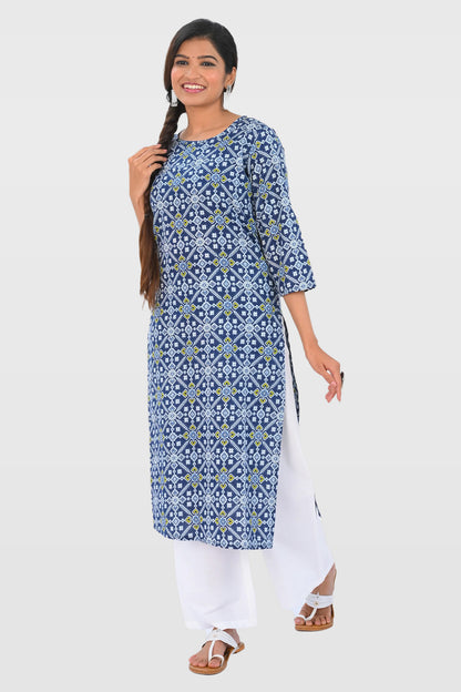Dark Midnight Blue Cotton Printed Kurta Set