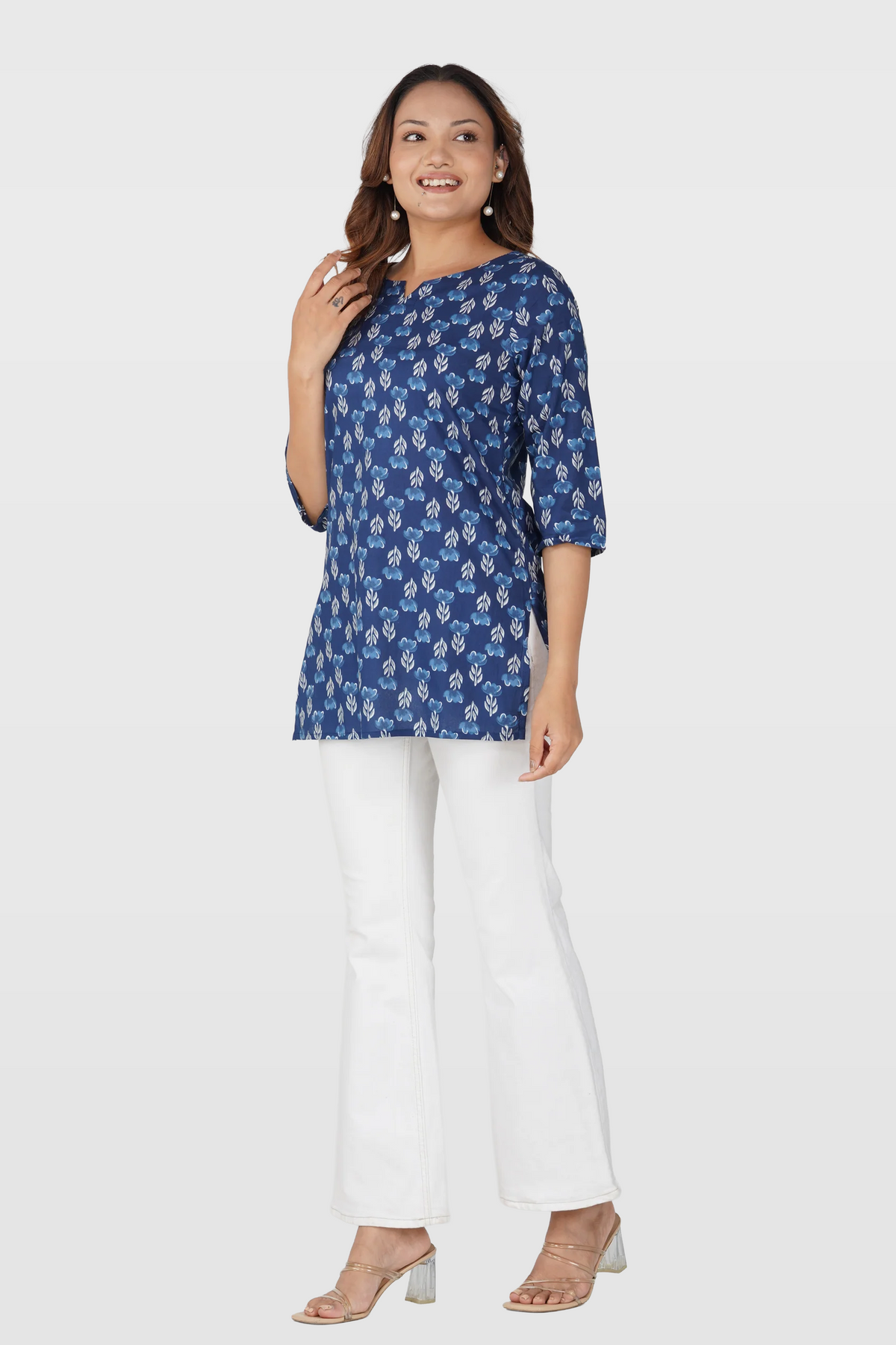Dark Midnight Blue Cotton Printed Kurti