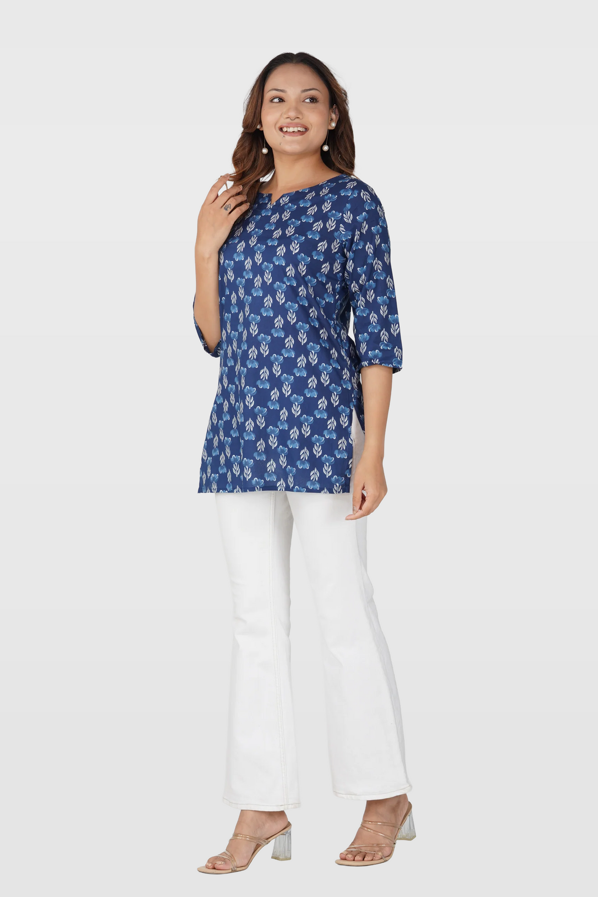Dark Midnight Blue Cotton Printed Kurti