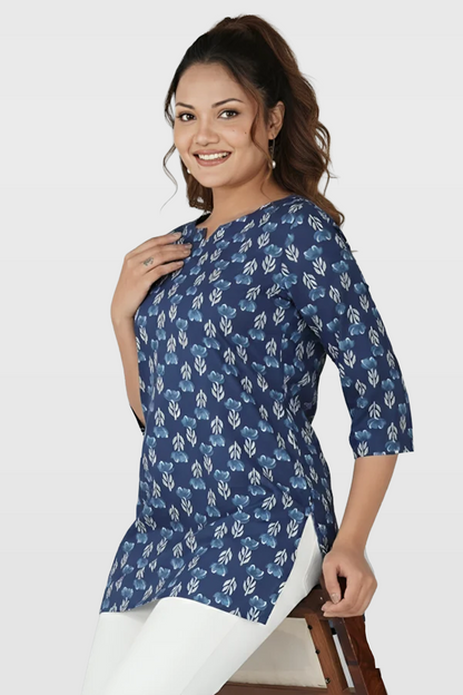 Dark Midnight Blue Cotton Printed Kurti