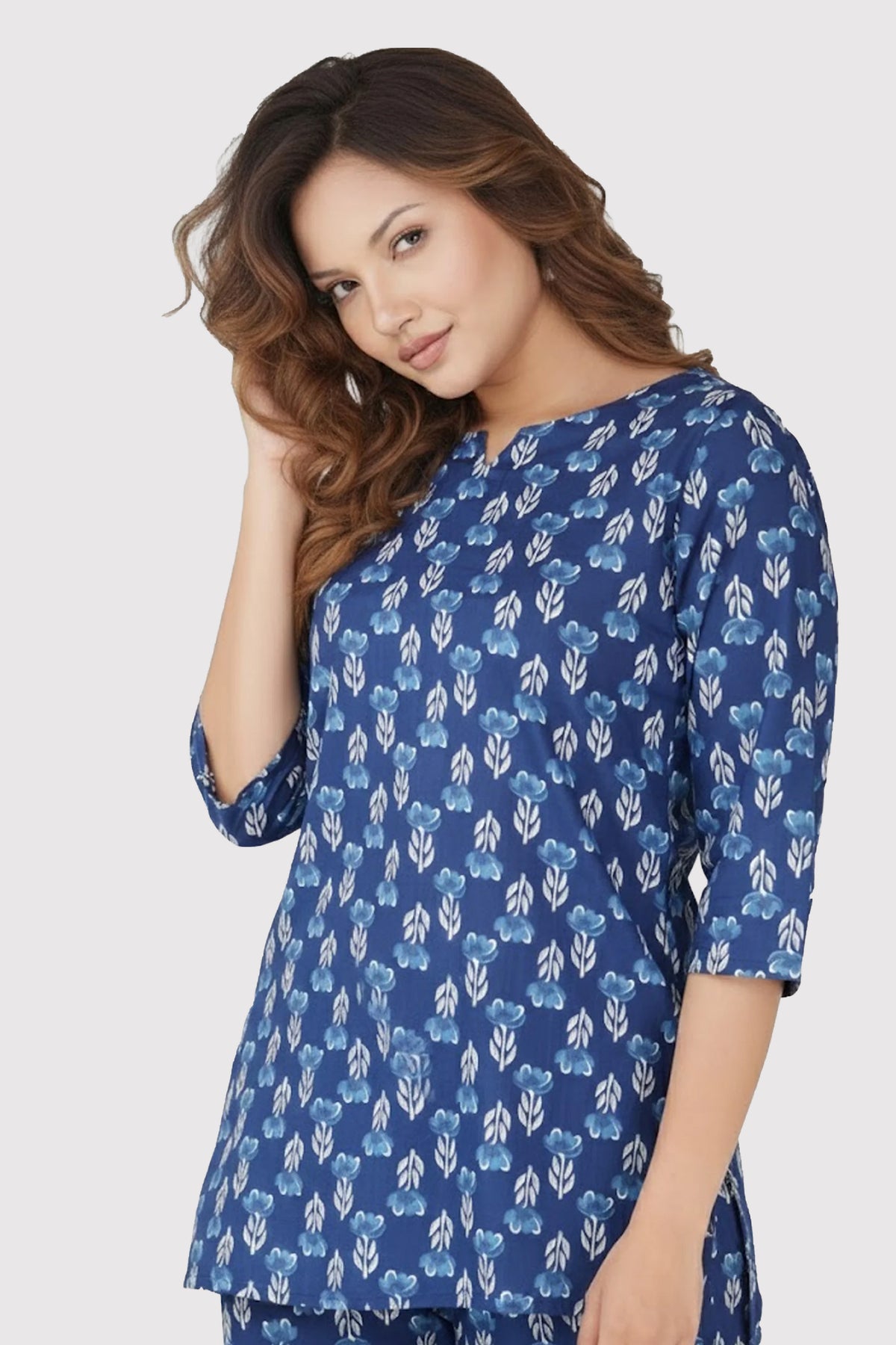 Dark Midnight Blue Cotton Printed Pyjama Set