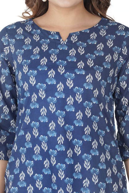 Dark Midnight Blue Cotton Printed Pyjama Set