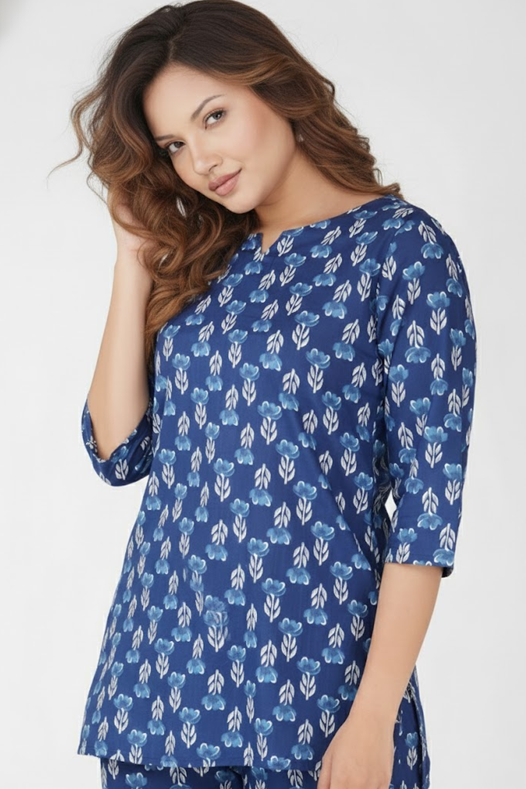 Dark Midnight Blue Cotton Printed Pyjama Set