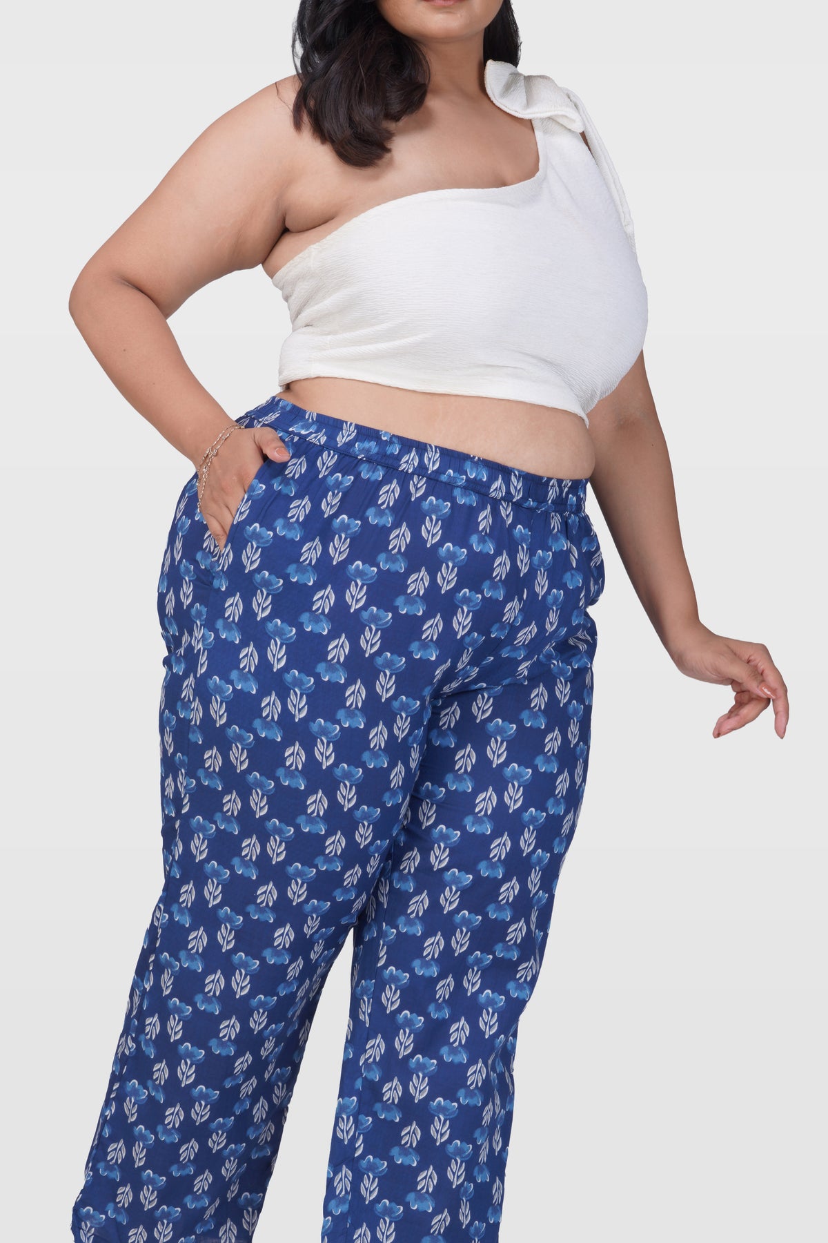 Dark Midnight Blue Plus Size Cotton Printed Bottom