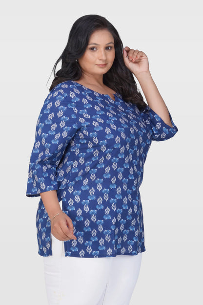 Dark Midnight Blue Plus Size Cotton Printed Kurti