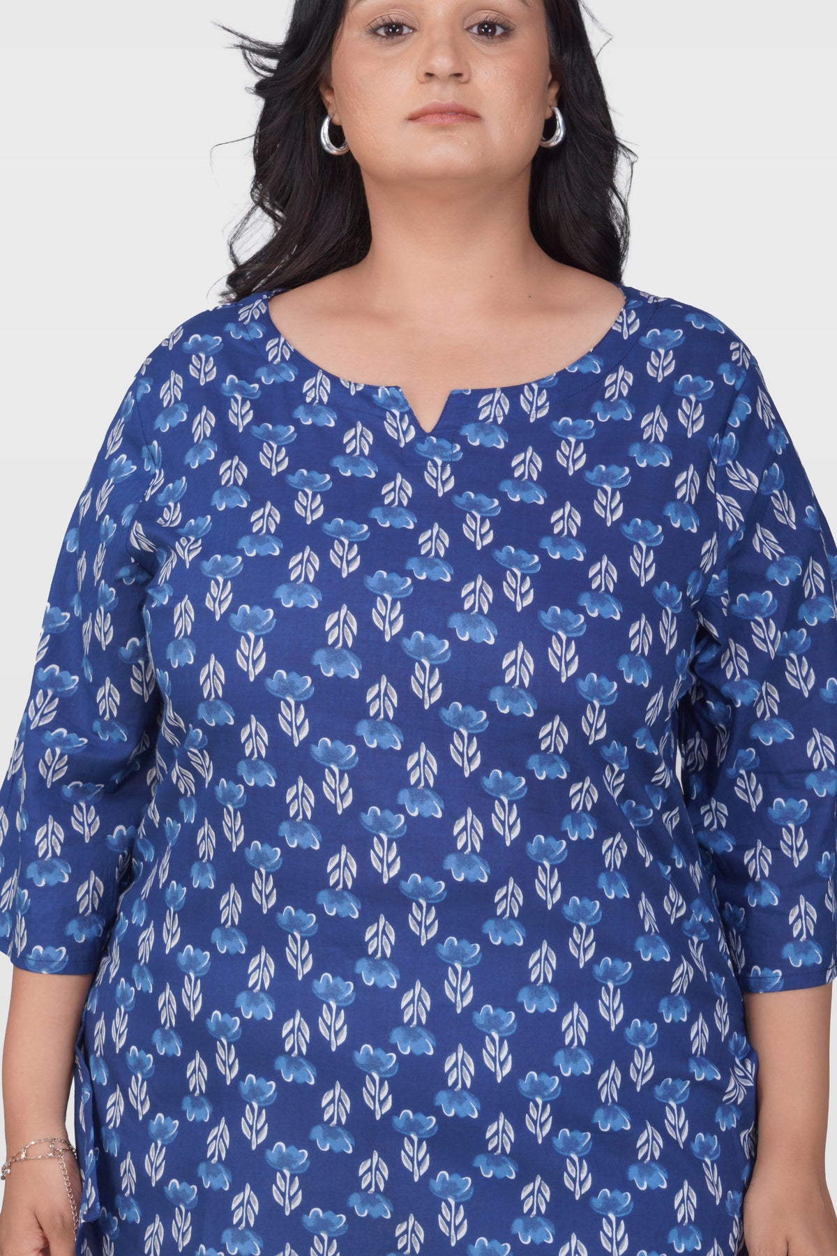 Dark Midnight Blue Plus Size Cotton Printed Pyjama Set