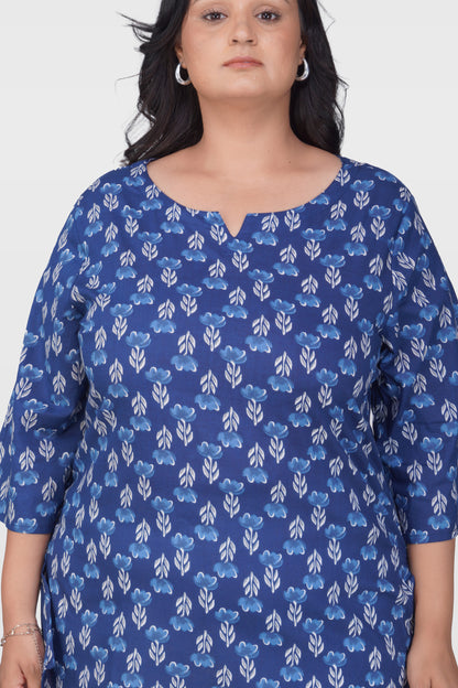 Dark Midnight Blue Plus Size Cotton Printed Pyjama Set