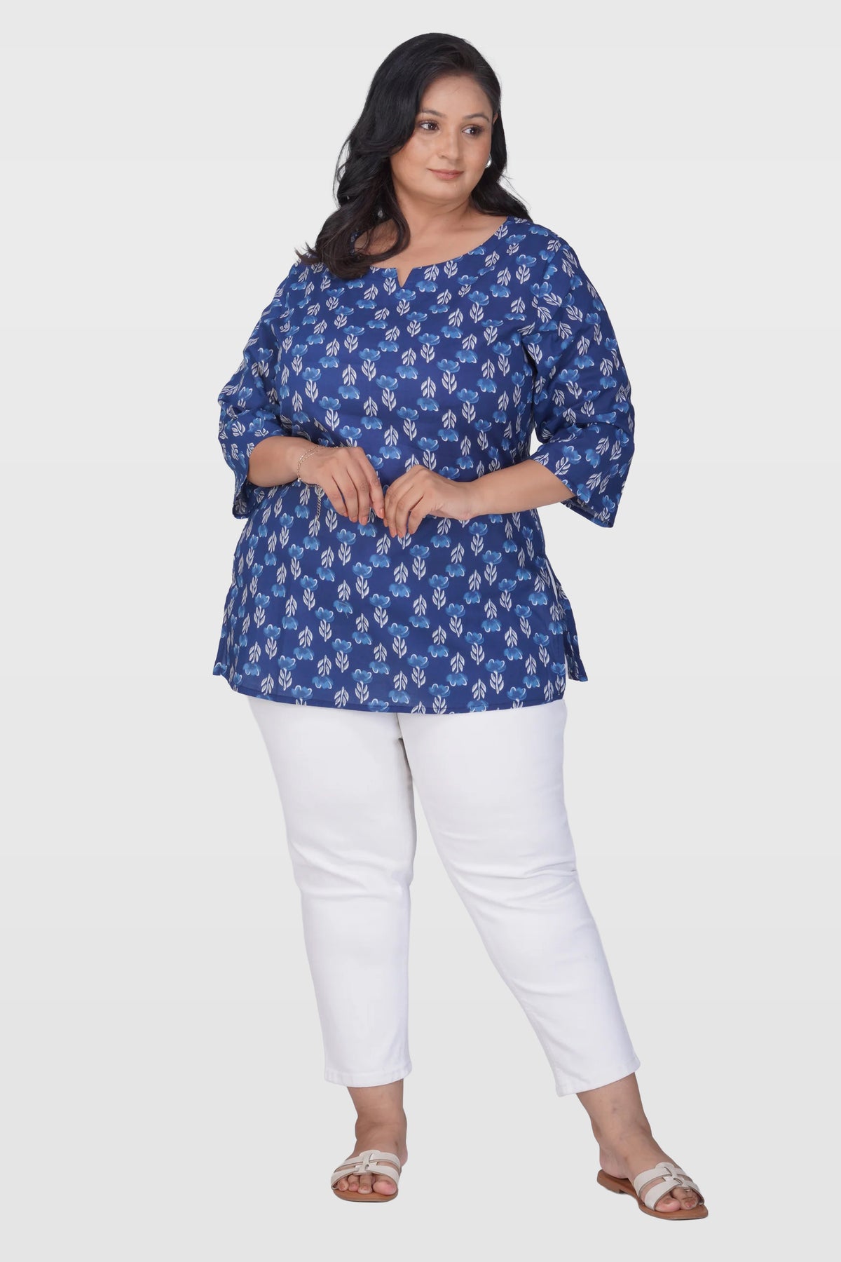Dark Midnight Blue Plus Size Cotton Printed Pyjama Set