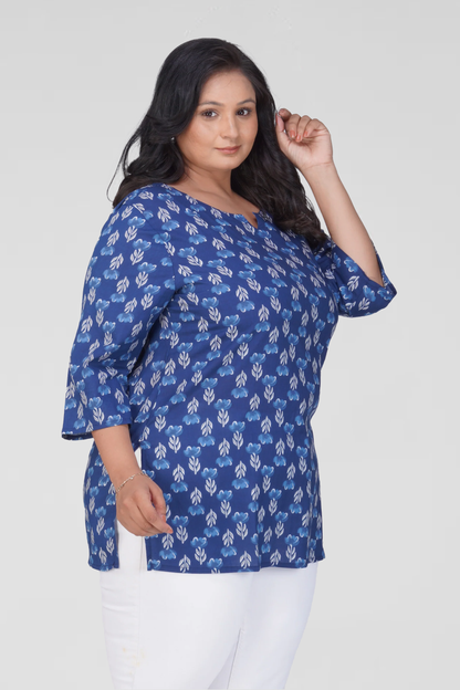 Dark Midnight Blue Plus Size Cotton Printed Kurti
