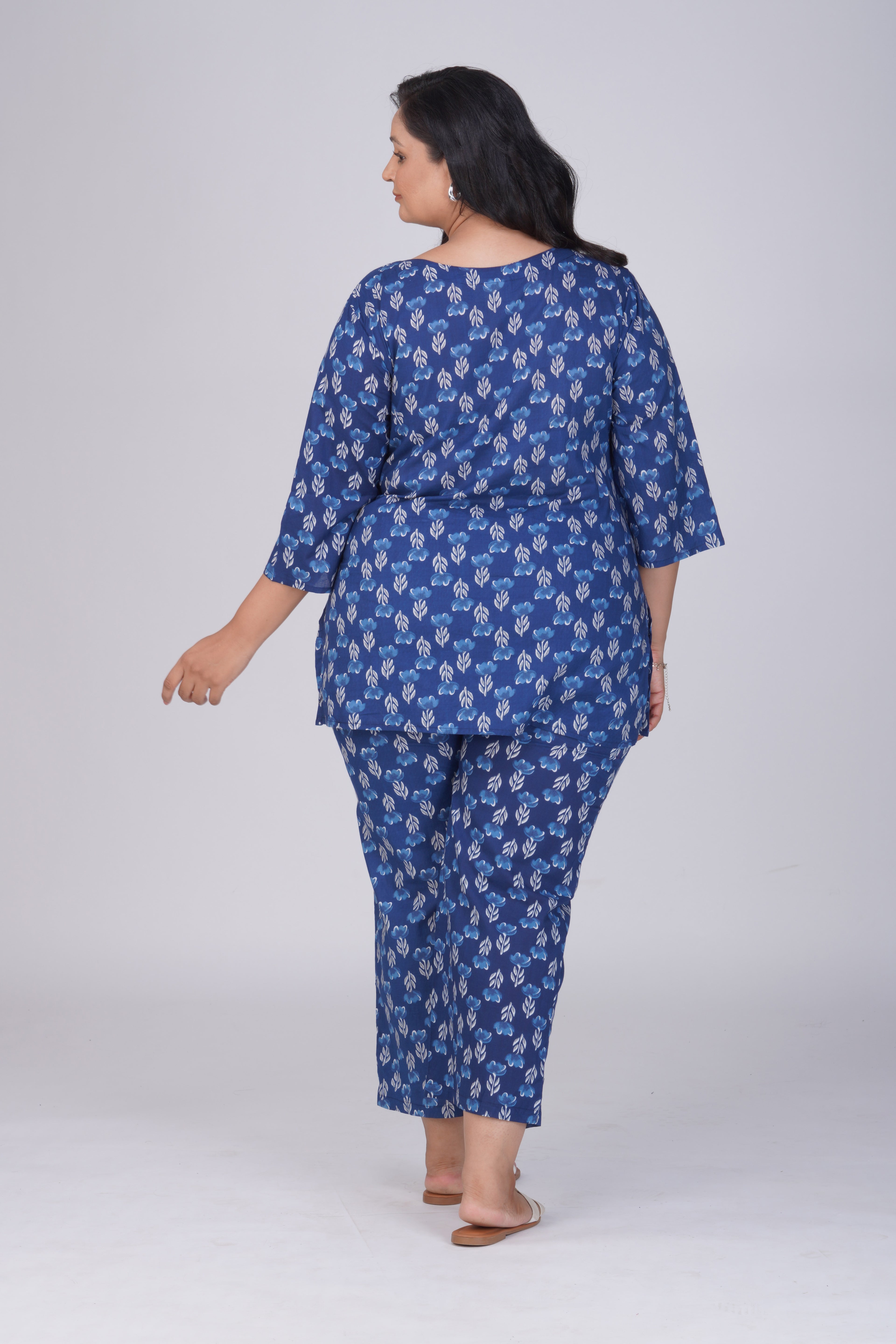 Dark Midnight Blue Plus Size Cotton Printed Pyjama Set