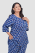 Dark Midnight Blue Plus Size Cotton Printed Pyjama Set