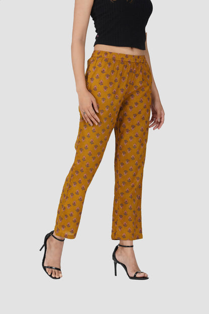 Dark Mustard Cotton Printed Bottom