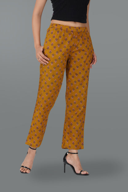 Dark Mustard Cotton Printed Bottom
