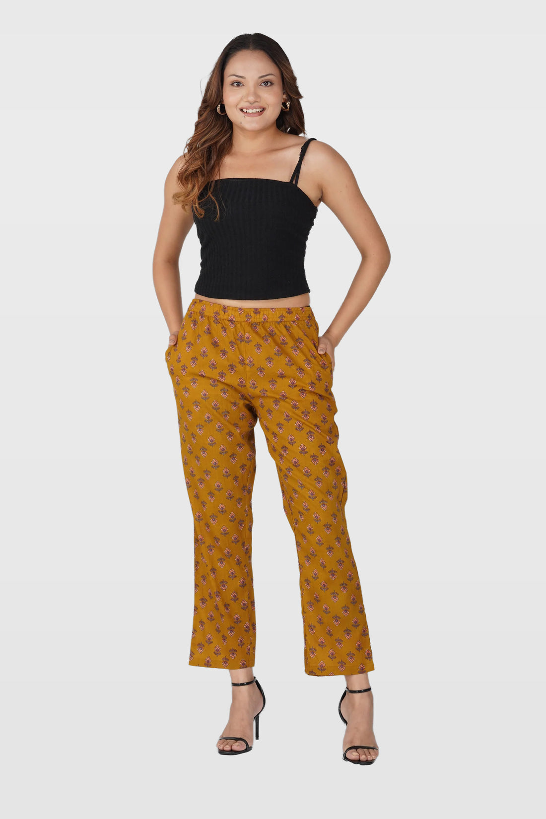 Dark Mustard Cotton Printed Bottom