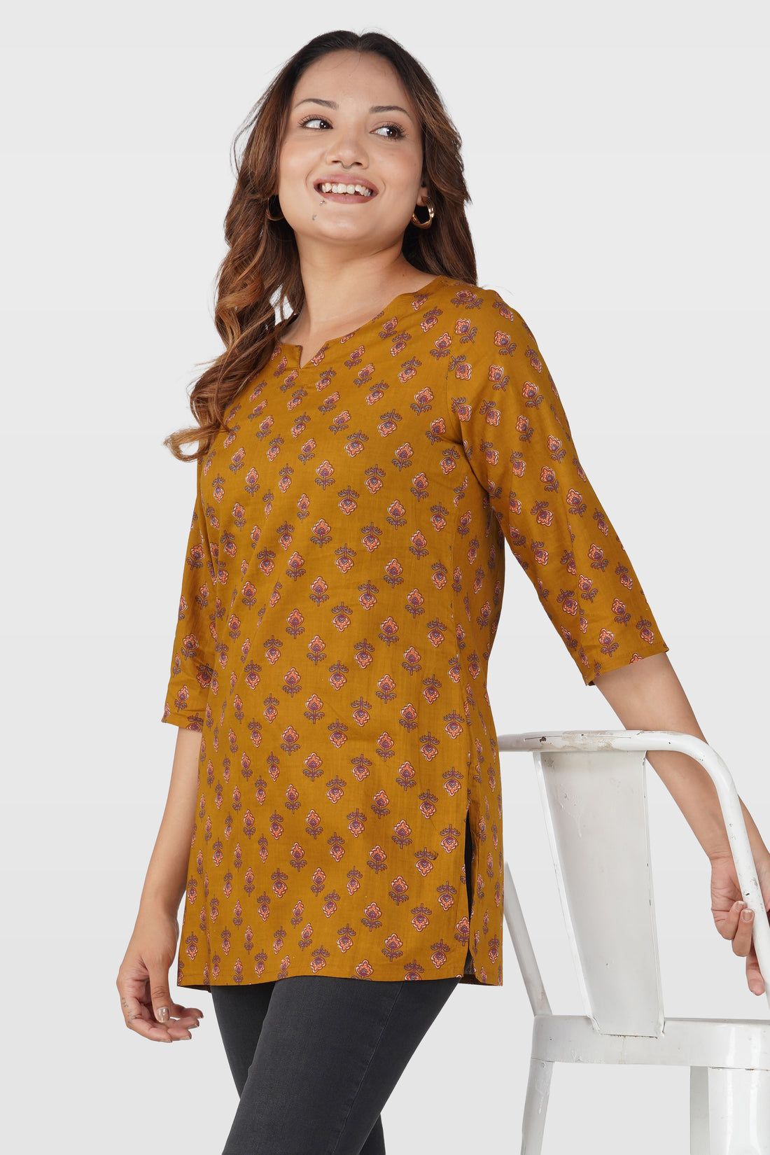Dark Mustard Cotton Printed Bottom