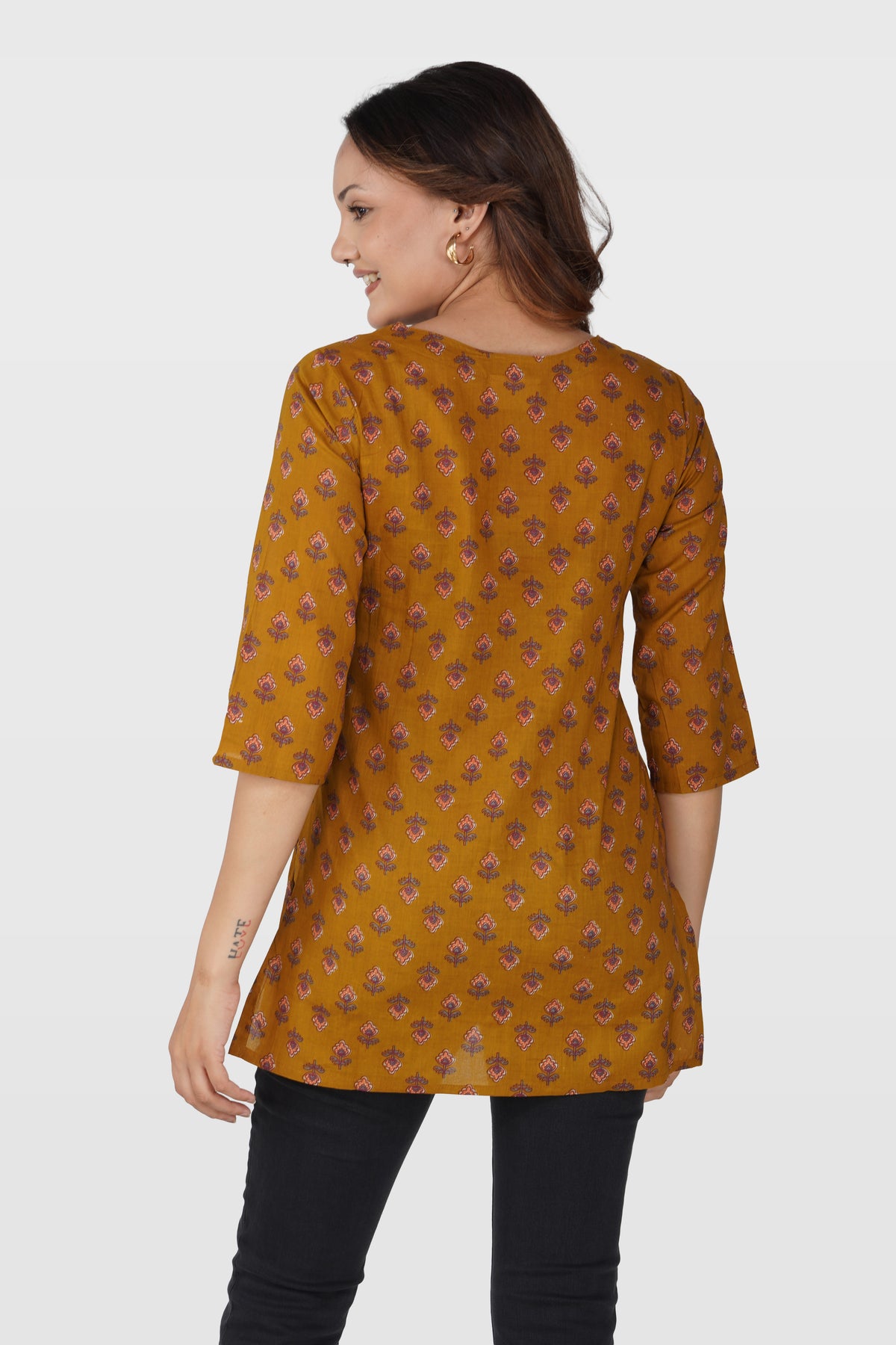 Dark Mustard Cotton Printed Bottom