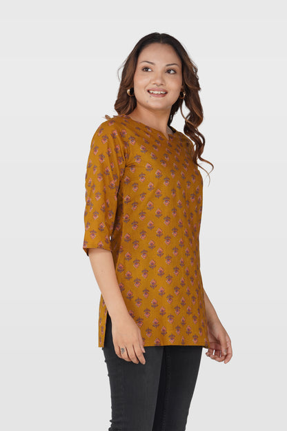 Dark Mustard Cotton Printed Bottom