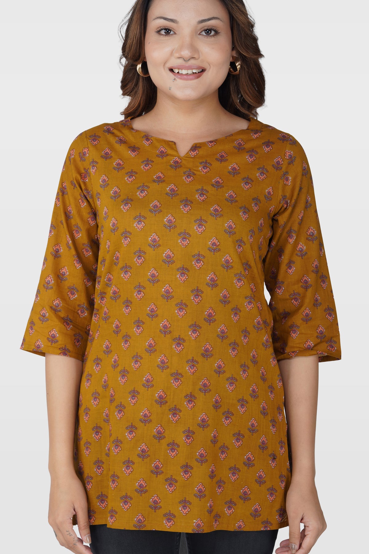 Dark Mustard Cotton Printed Bottom