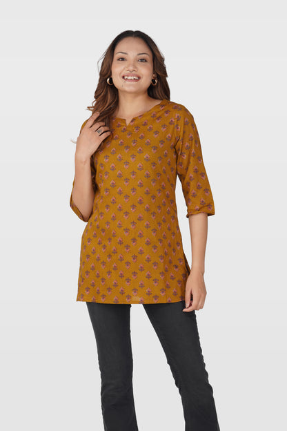 Dark Mustard Cotton Printed Bottom
