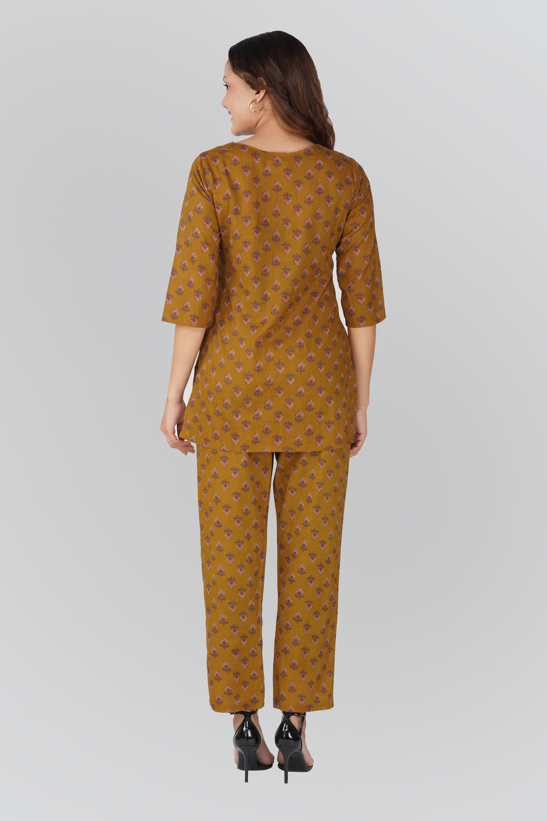 Dark Mustard Cotton Printed Pyjama Set