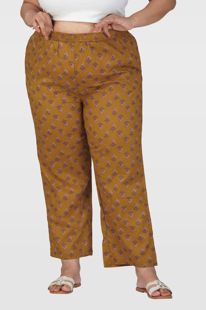 Dark Mustard Plus Size Cotton Printed Bottom