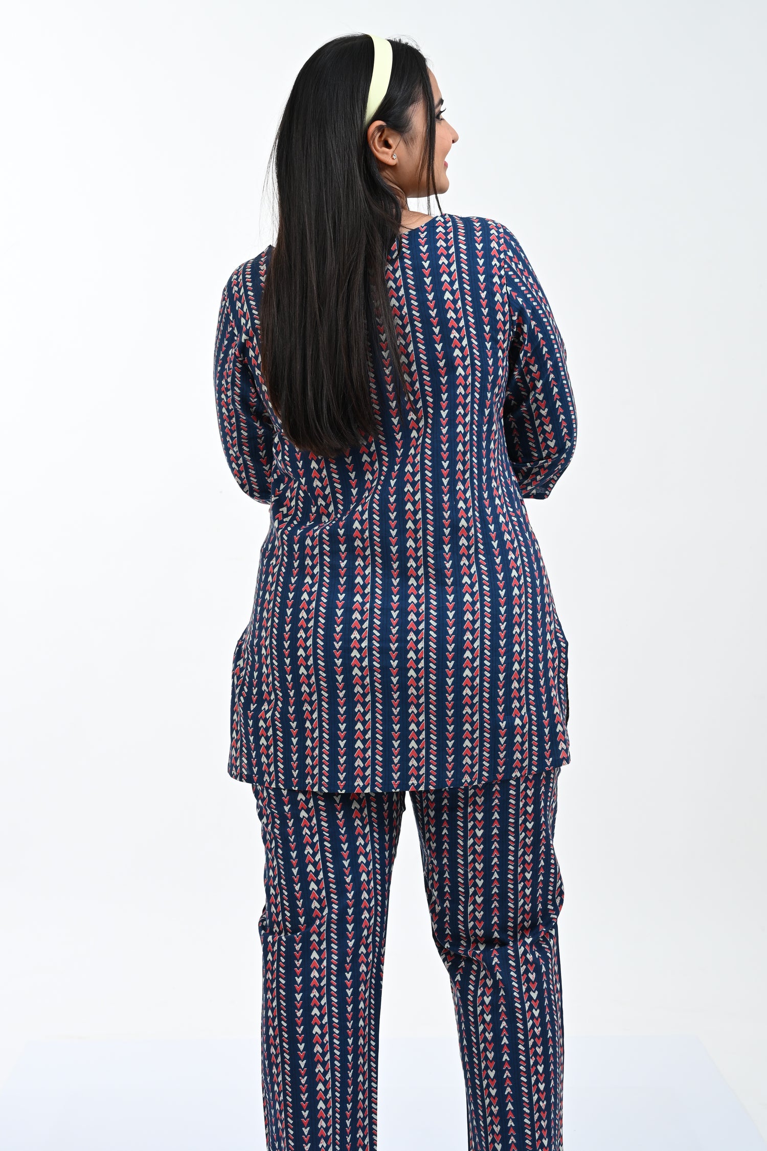 Dark Navy Cotton Printed Pyjama Set