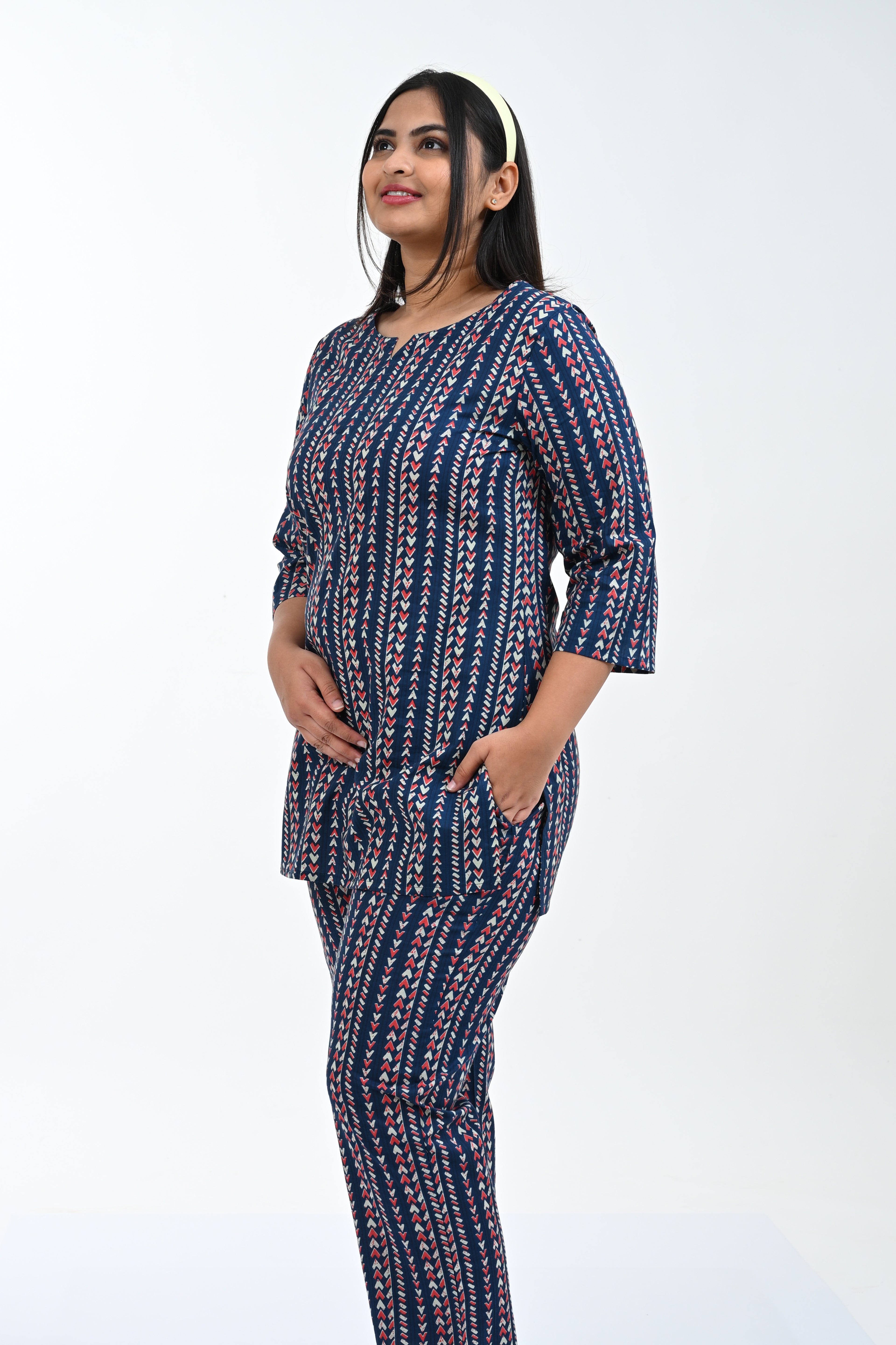 Dark Navy Cotton Printed Pyjama Set