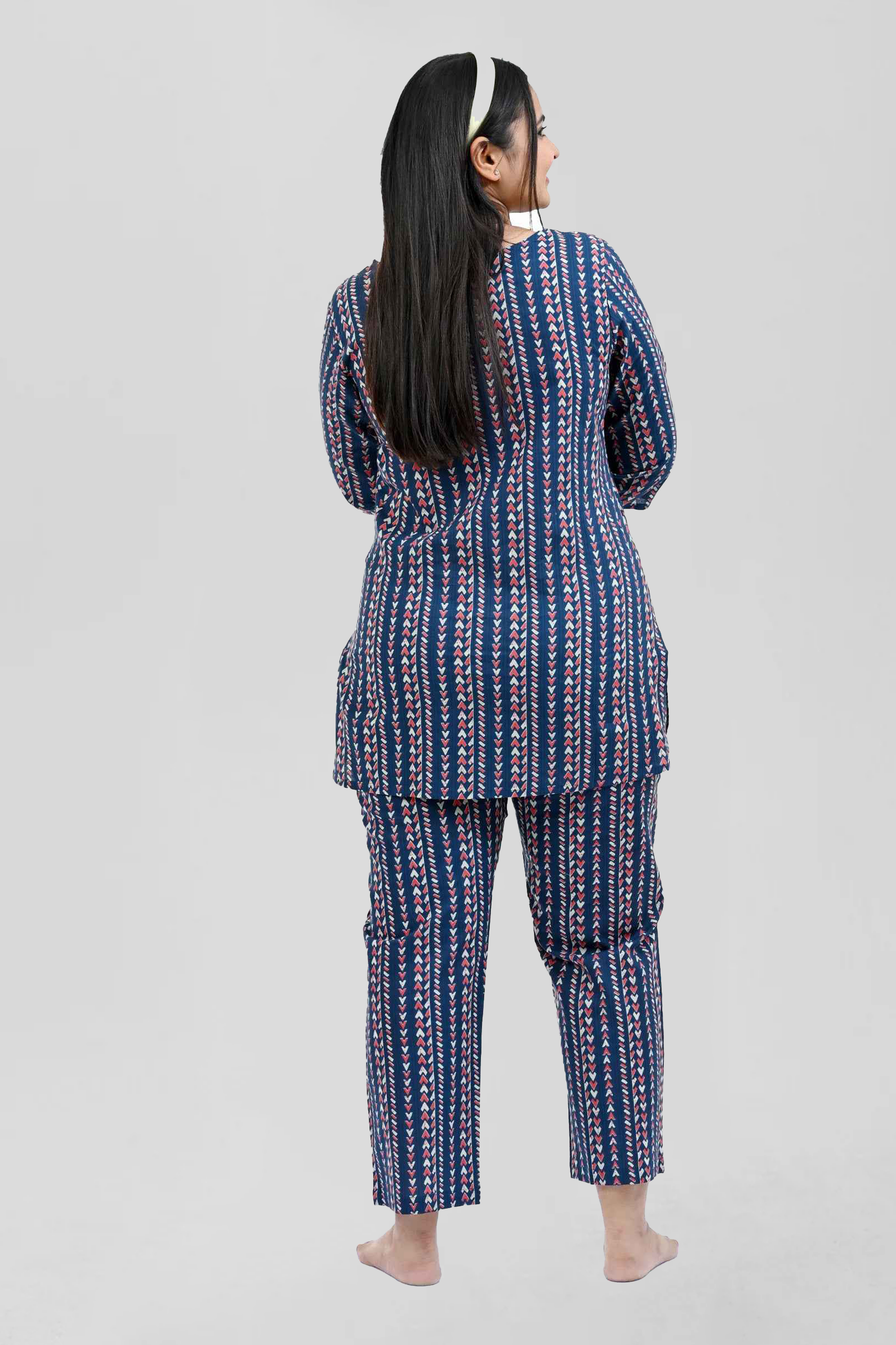 Dark Navy Cotton Printed Pyjama Set