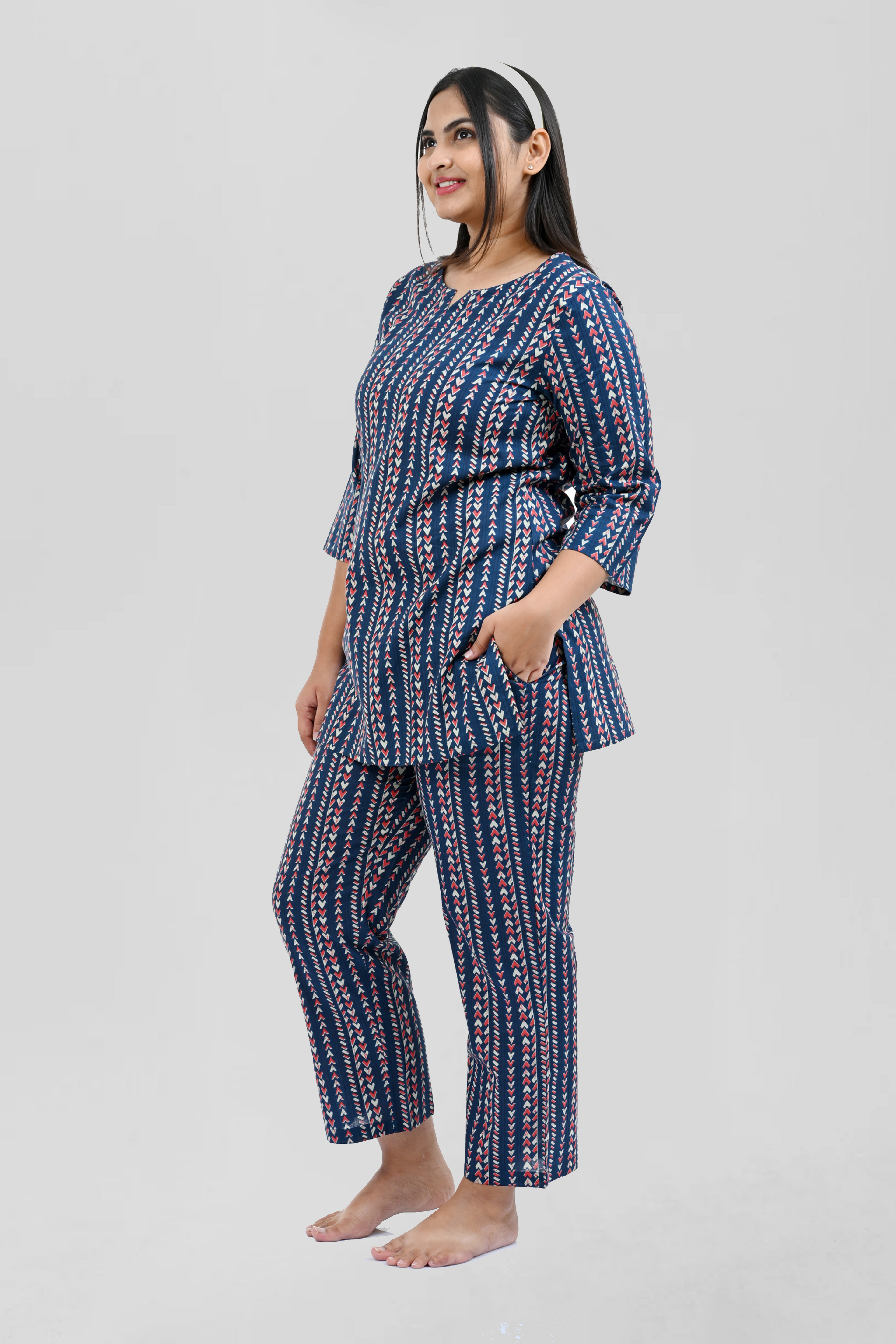 Dark Navy Cotton Printed Pyjama Set
