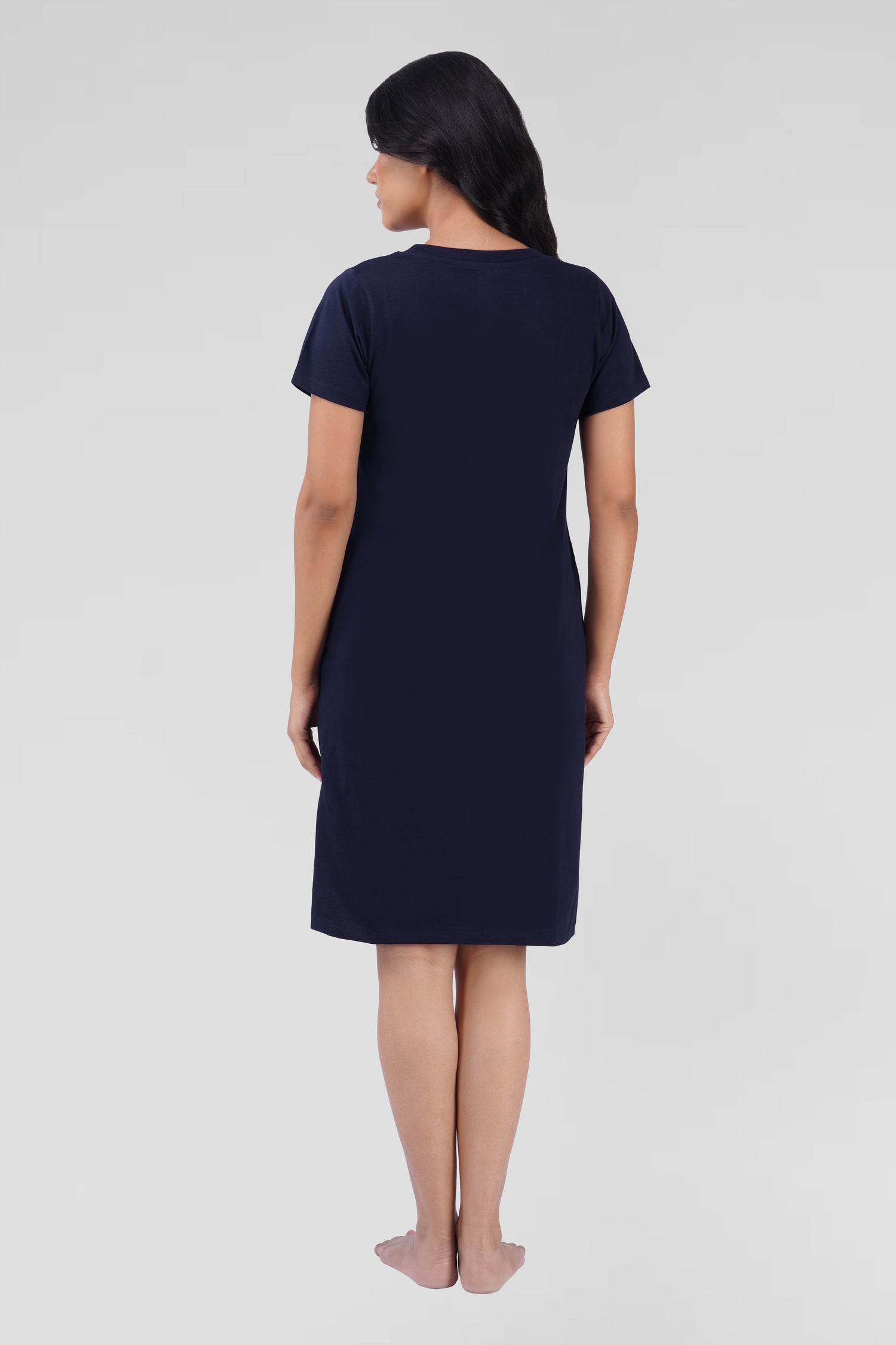 Dark Navy Cotton Printed T-Shirt Nightdress