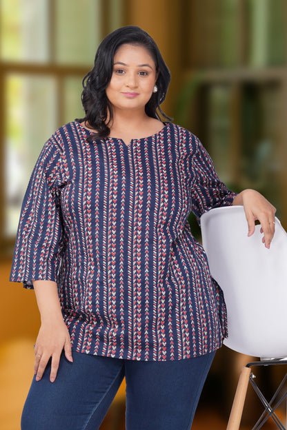 Dark Navy Plus Size Cotton Printed Kurti