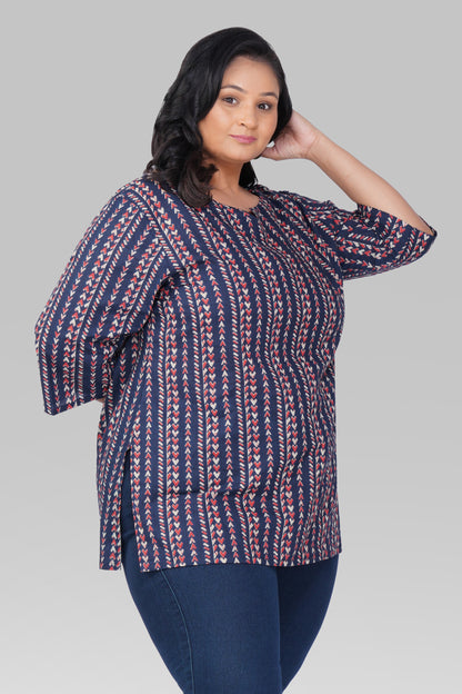 Dark Navy Plus Size Cotton Printed Kurti