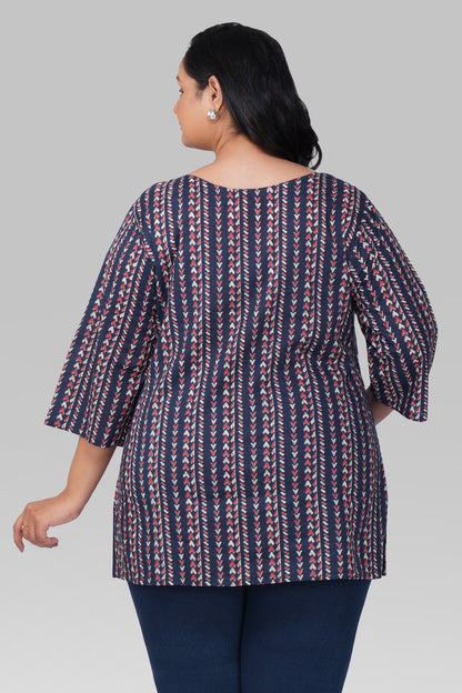 Dark Navy Plus Size Cotton Printed Kurti