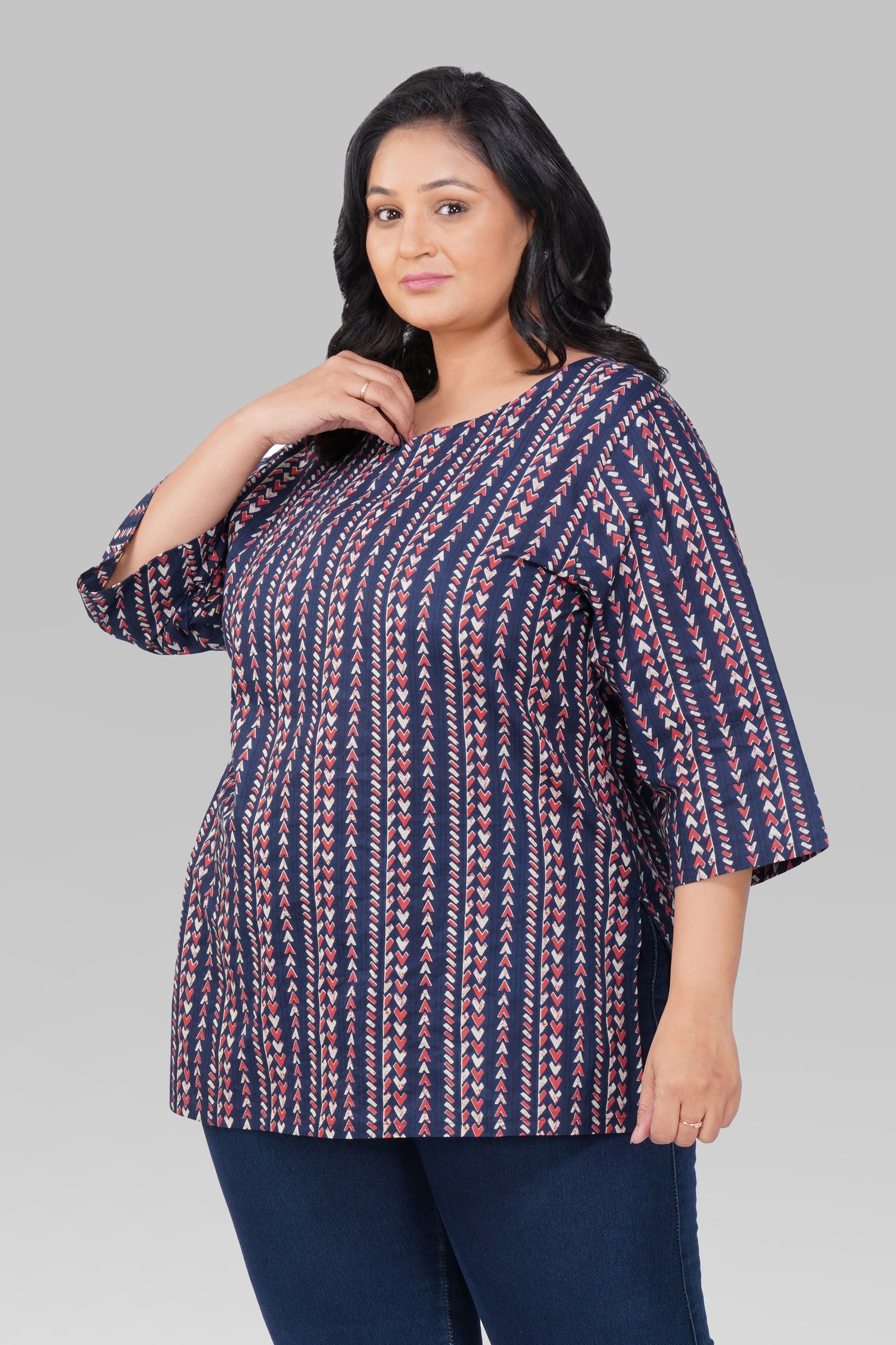 Dark Navy Plus Size Cotton Printed Kurti