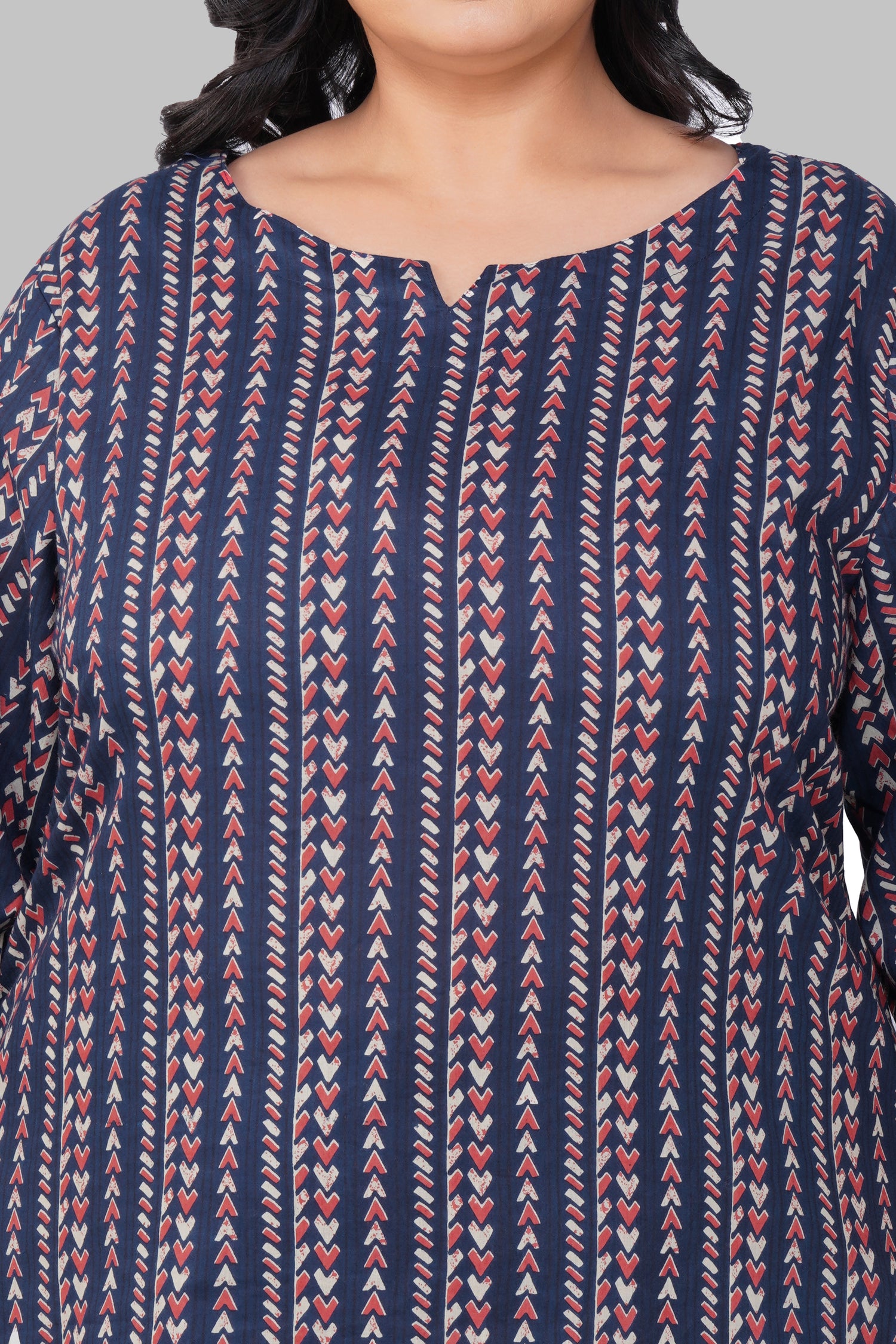 Dark Navy Plus Size Cotton Printed Kurti