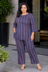 Dark Navy Plus Size Cotton Printed Pyjama Set