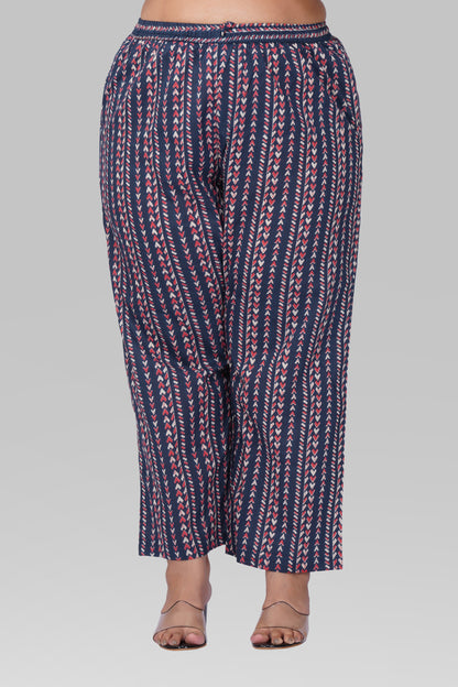 Dark Navy Plus Size Cotton Printed Pyjama Set