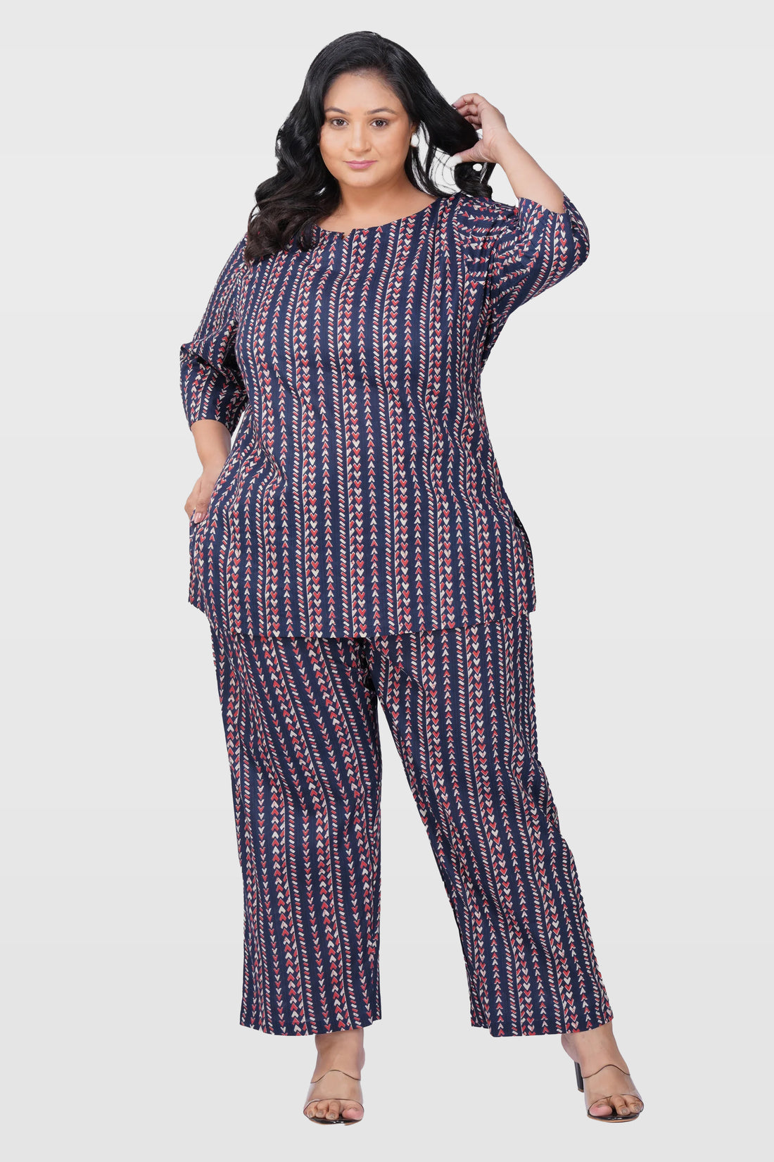 Dark Navy Plus Size Cotton Printed Pyjama Set