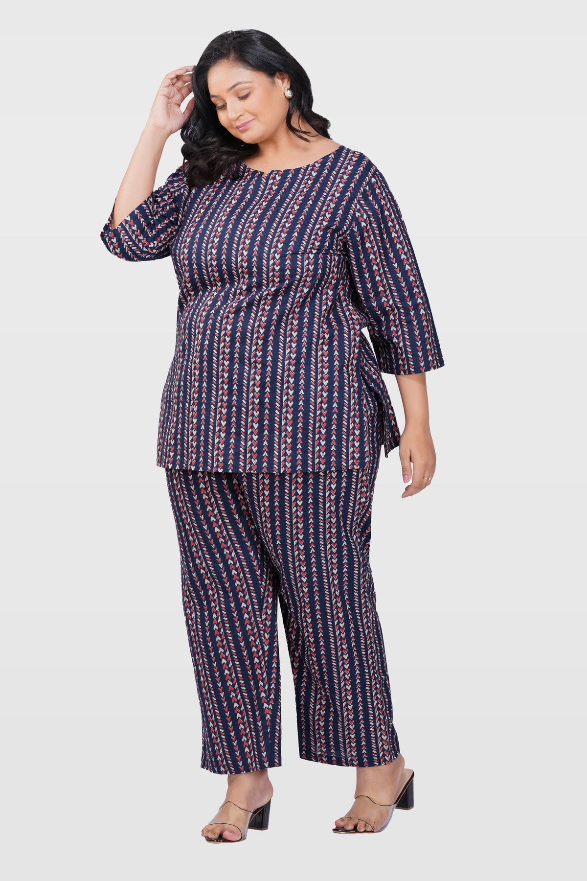 Dark Navy Plus Size Cotton Printed Pyjama Set