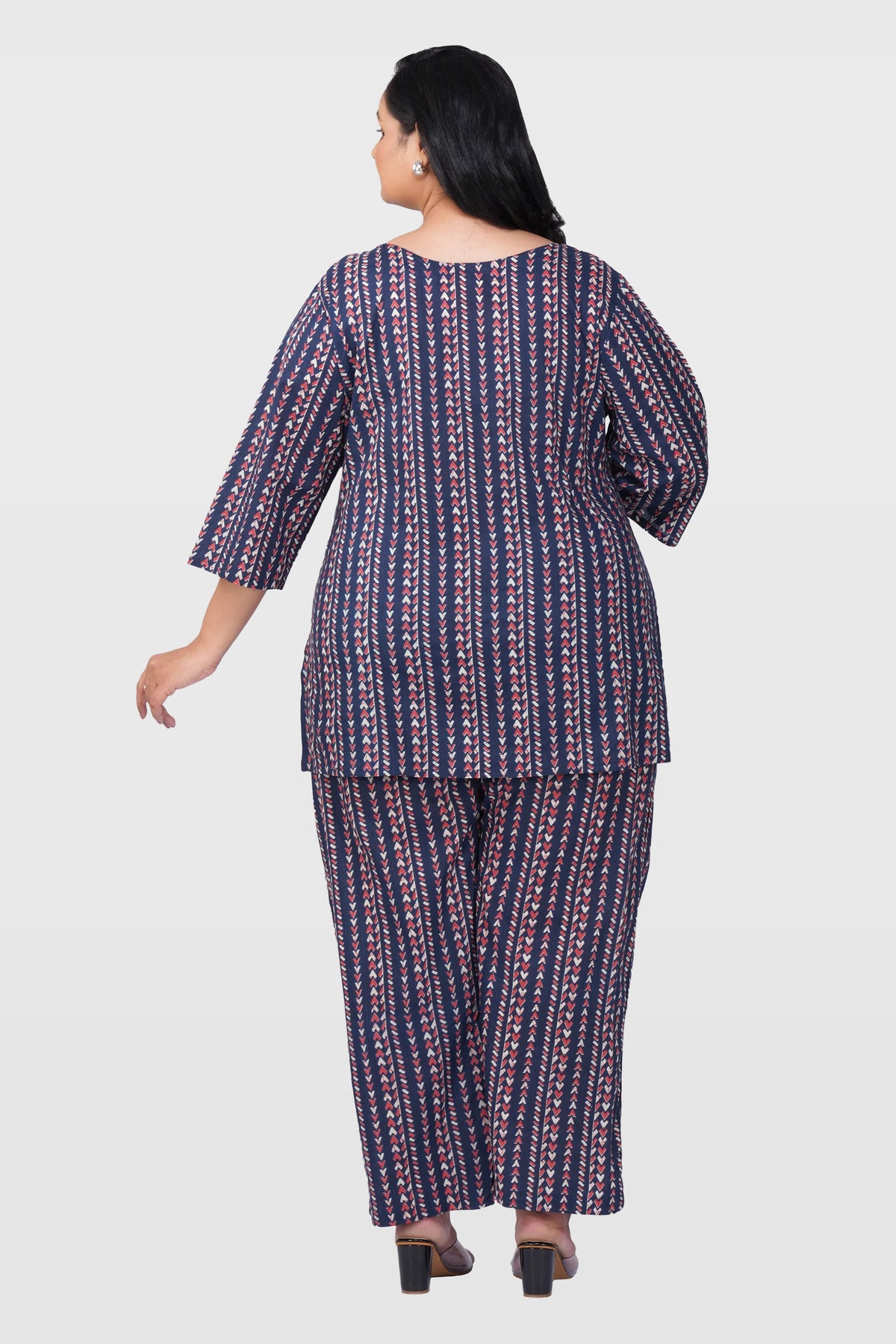 Dark Navy Plus Size Cotton Printed Pyjama Set