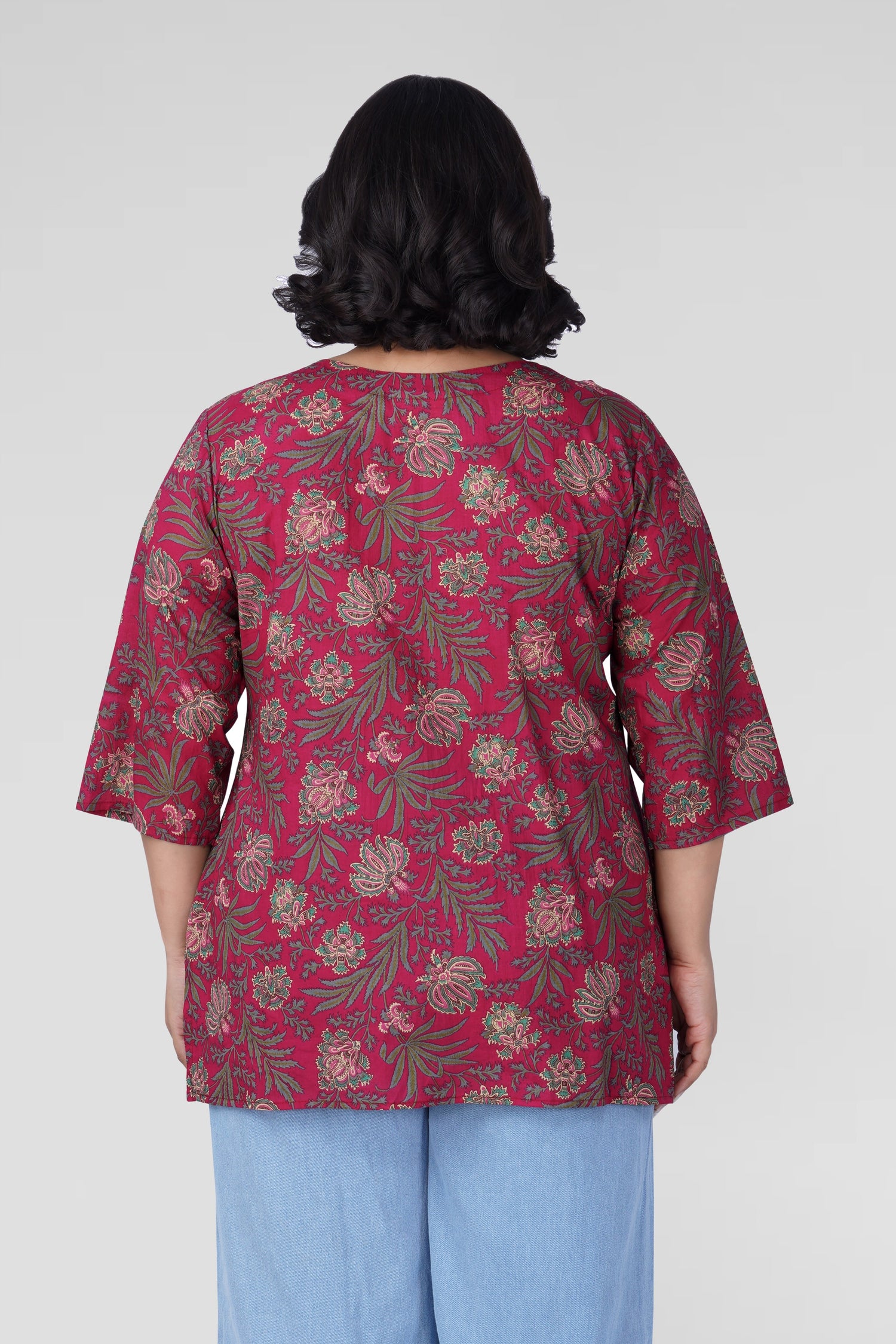 Dark Pink Plus Size Cotton Printed Kurti