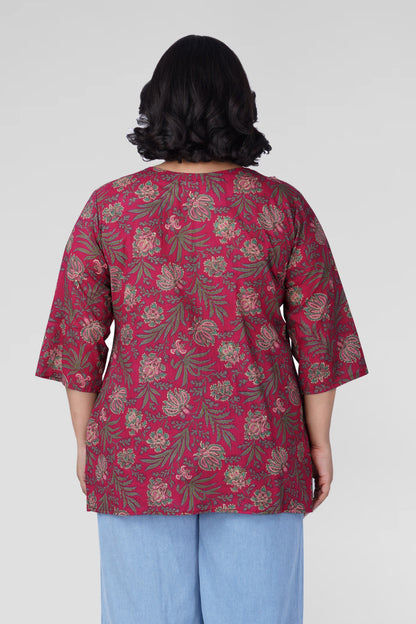 Dark Pink Plus Size Cotton Printed Kurti