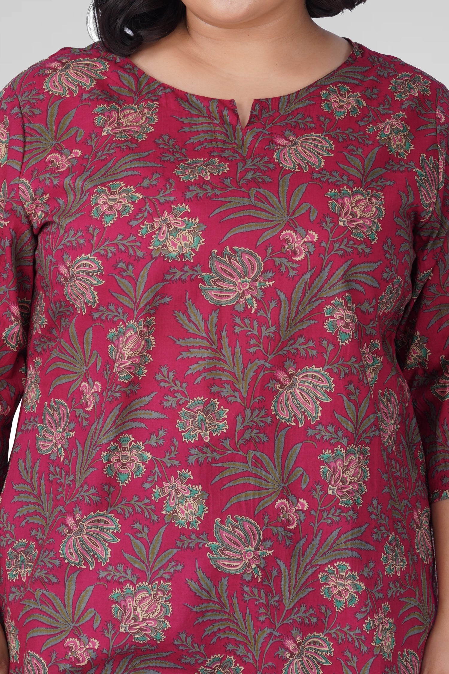 Dark Pink Plus Size Cotton Printed Kurti